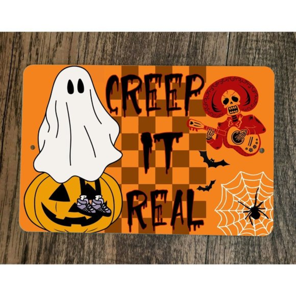 Creep it Real Halloween Ghost 8x12 Metal Wall Sign Poster